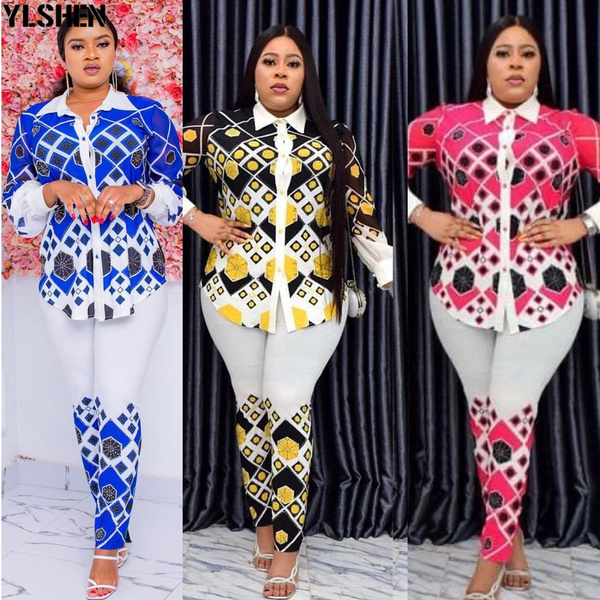 Two Piece Pants Sets African Clothes for Women Tracksuit Dresses Summer Vetement Femme 2021 Dashiki Print Top Pant Suits Outfits