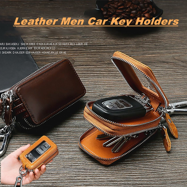 Genuine Leather Men Key Wallet Zipper Housekeeper Key Pouch Holder