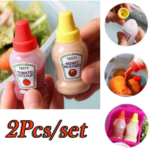 2Pcs/set 25ml Cute Sauce Leakproof Container Tomato Salad Dressing  Container Portable Mini Squeeze Bottle