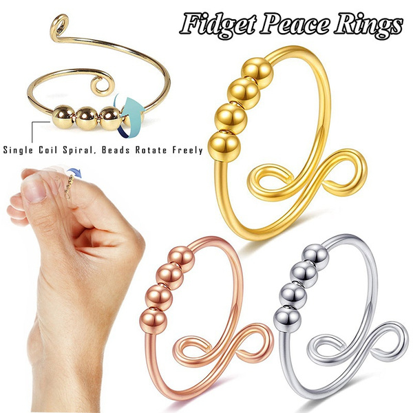 Fidget Beads Anxiety Ring Spinner Single Coil Spiral Fidget Ring