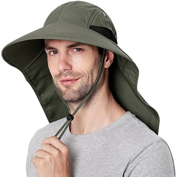 Outdoor Sun Hat for Men with 50+ UPF Protection Safari Cap Wide Brim  Fishing Hat with Neck Flap