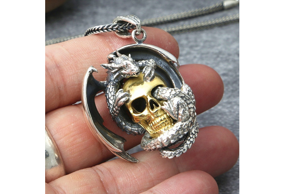 Dragon Skull Horns Pendant Necklace Chain stainless steel Gothic Vintage/Dragon/Skull/Royal Power