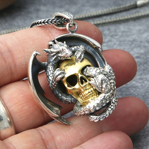 Buy Bahamut Mens Skull Dragon Pendant Necklace for Men Boys Silver Gold  Cool Goth Accessory Jewelry with Stainless Steel Chain Online at  desertcartINDIA