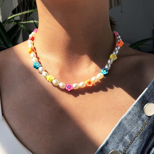 Dropship Flower Decor Beaded Necklace Handmade Colorful Vintage Clavicle  Chain Rainbow Seed Beads Imitation Pearl Necklace to Sell Online at a Lower  Price | Doba