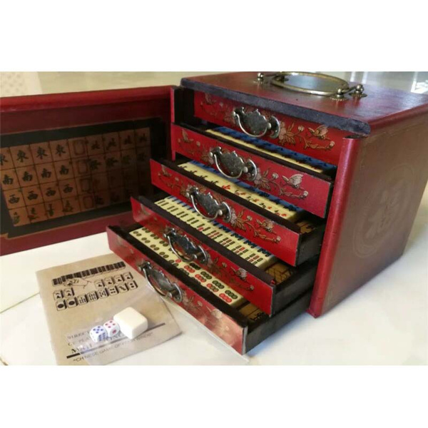 Chinesisches Mahjong Set 144 Teile - Mit Aufbewahrungstasche & Würfeln Für Reisen