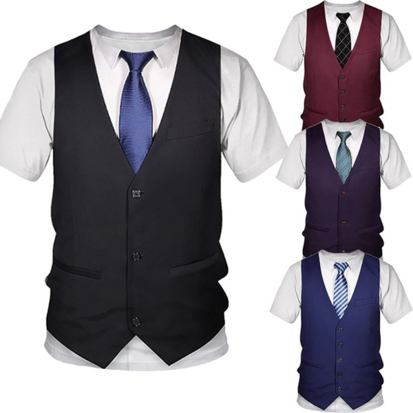 Asymmetric Suit Collar Faux Two-Piece Short Sleeve T-Shirt