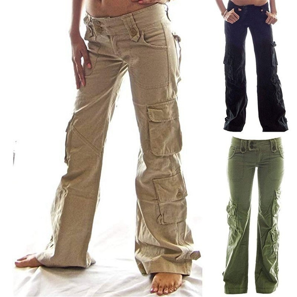 Women's Hipsters Low Rise Flared Cargo Pants Active Loose Fit