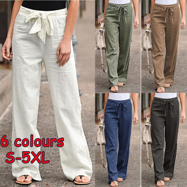 Women's Summer Elastic Waist Solid Color Loose Trousers Wide-leg
