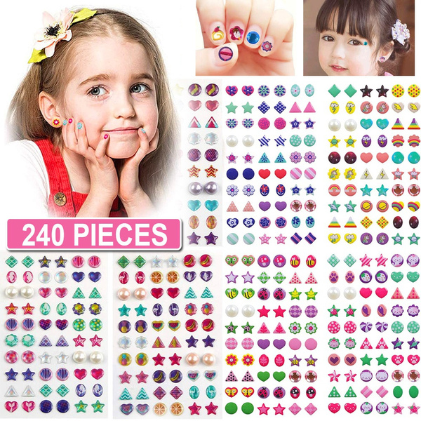 Kids Earrings Stickers 3d Gems Stickers Glitter Crystal Sticker Earrings  For Girls Nail Ear Ring Princess Makeup Toys Gift  Sticker  AliExpress