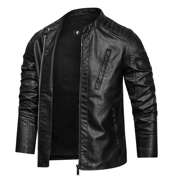 Men's New Pu Black Leather Jacket Youth Trend Street Motorcycle Jacket ...