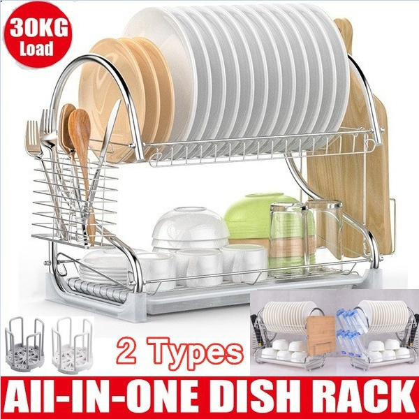 Multifunctional S-shaped Dual Layers Bowls & Dishes & Chopsticks & Spoons Collection Shelf Dish Drai