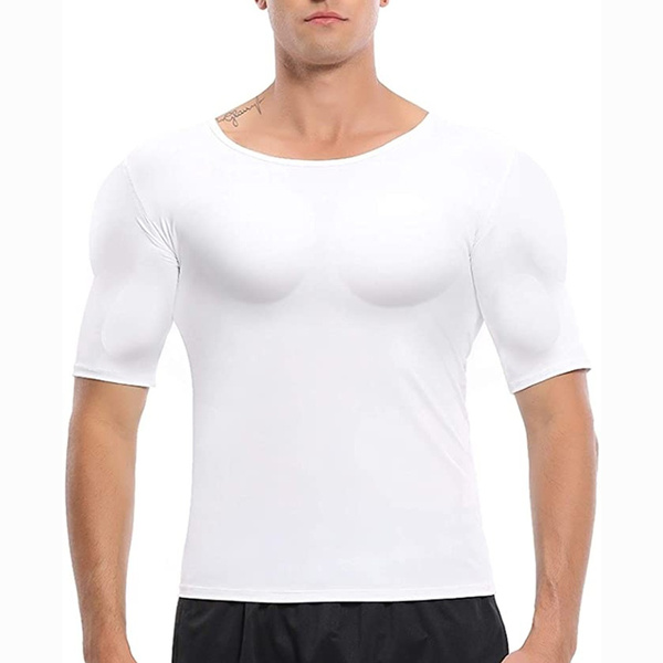 Whlucky Men's Fake Chest Muscle Padded T-Shirt Shoulder Pads Body