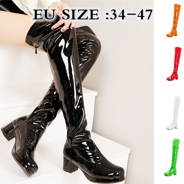 Plus size leather thigh high clearance boots