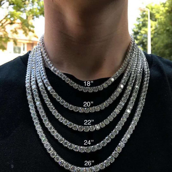 1PC Diamonds Hip Hop Choker Chain Necklace Men's Tennis Chain Icy Bling  Jewelry 18inch-30inch
