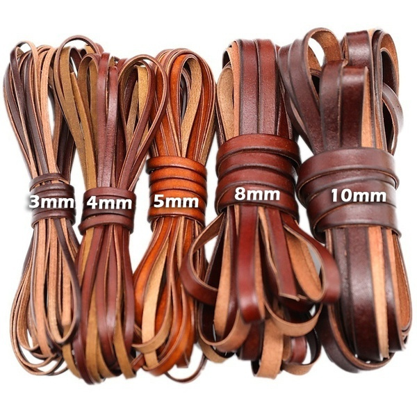 5m Length 3/4/5/8/10mm Retro Genuine Leather Cord Flat Cow Leather Rope for  DIY Craft