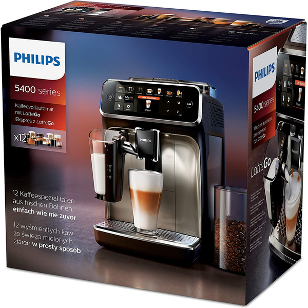 Philips EP5447/90 Serie 5400 Cafetera superautomática, 12 variedades de  café, Tecnología LatteGo, Molinillo cerámico, Pantalla táctil | Wish