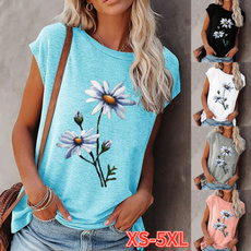 Summer, Plus Size, Floral print, Necks