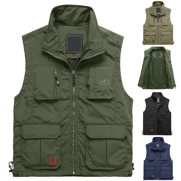 Summer Autumn Mesh Thin Multi Pocket Vest for Male Big Size Mens Casual 4  Colors Sleeveless Jacket with Many Pockets Reporter Hiking Travel Outdoor  Work Waistcoat Fishing Vests Quick Dry Breathable Zipper
