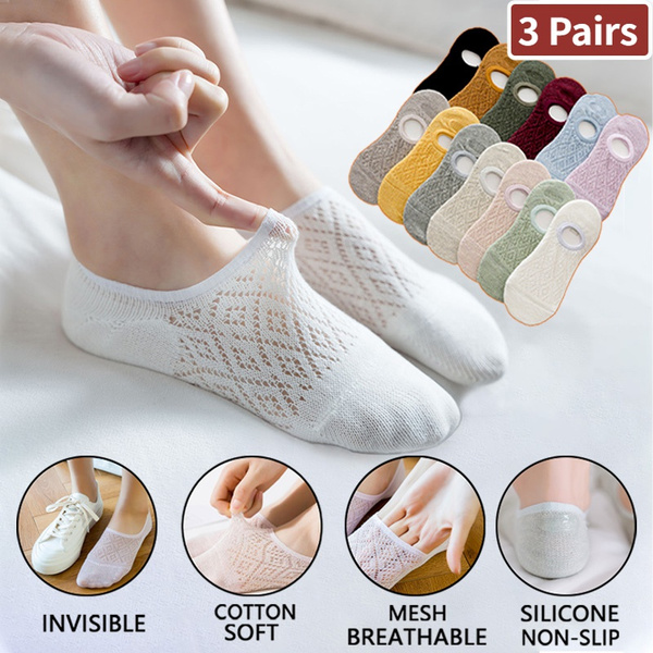 3 Pairs Invisible Boat Socks Women Summer Silicone Non-slip Socks