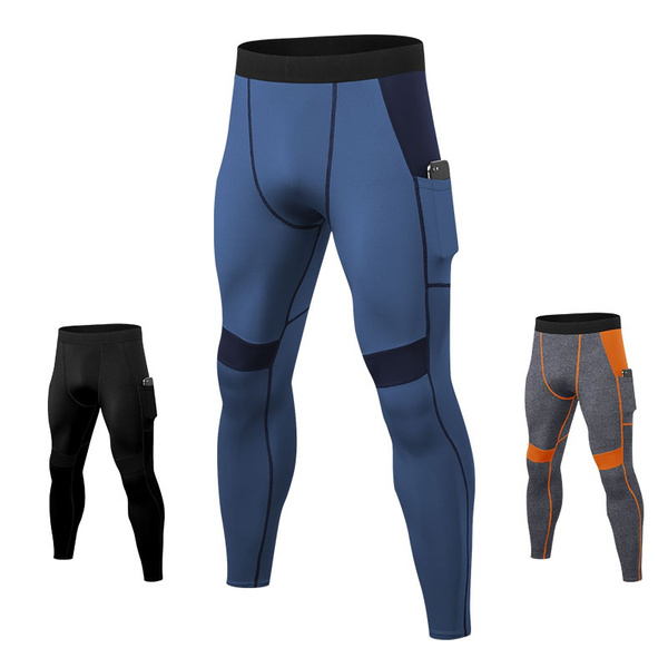 Sport Men RPO Compression Running Tights Side Phone Pocket Base Layer  Trousers Fitness Training Leggings
