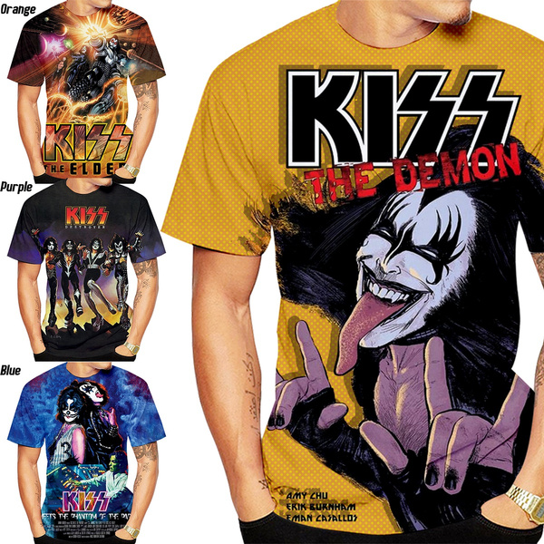 2021 Summer Men\'s Women\'s KISS Sleeve T-shirt Shirt Printing Band Round | Neck Wish 3D Short