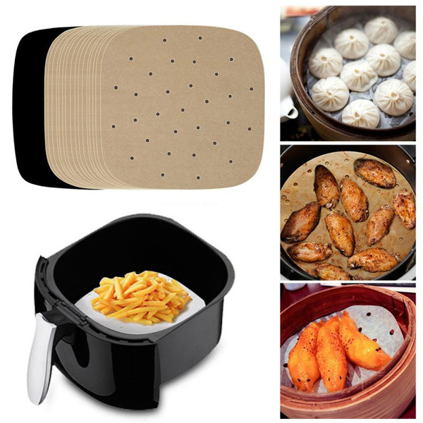 100pcs Air Fryer Liners Anti-stick Pad 6-9inch Bamboo Steamer Liners  Premium PerforatedSilicon Paper Steaming