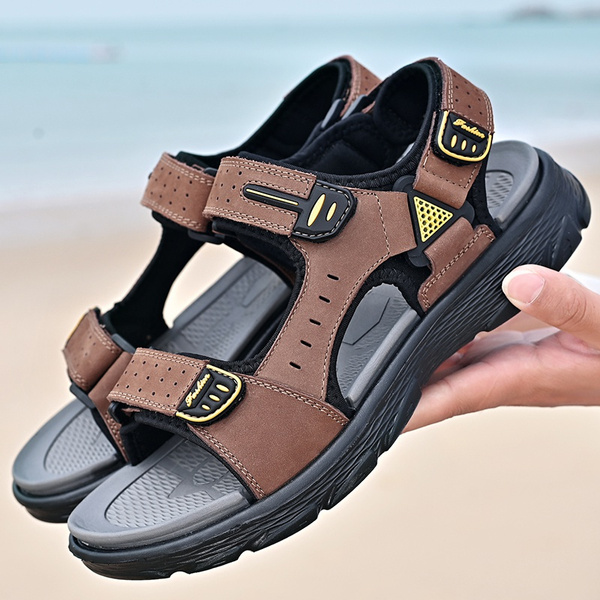 Men s Fashion Sandals Beach Sandals Genuine Leather Casual Flat Sandals Outdoor Wading Sandals Plus Size 38 46