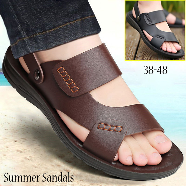 kpoplk Men Sandals,Summer Leather Men Sandals Breathable Casual Shoes Soft  Bottom Outdoor Beach Sandals(Brown) - Walmart.com