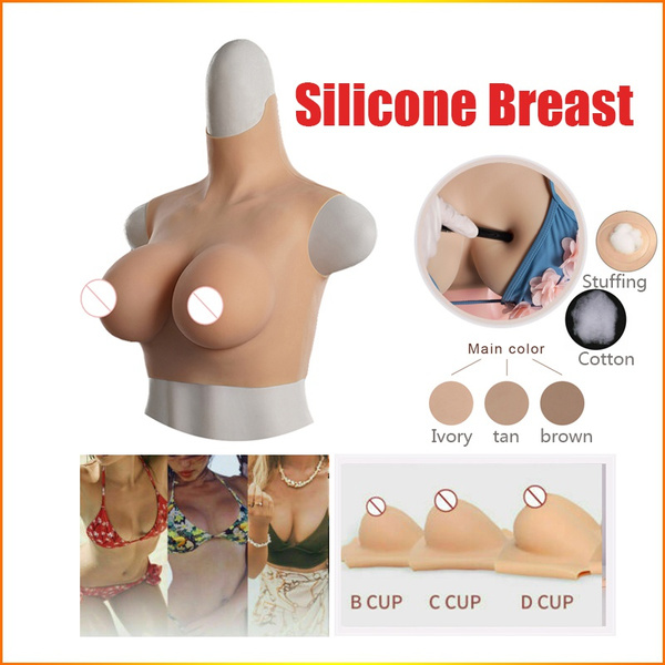B/C/D Cup Realistic Fake Boobs Silicone Crossdresser Breast Form Silk  Cotton Filling Enhance Transgender Disguise Drag Queen Cross-dressing props