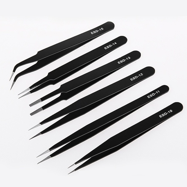 Wish Select, 1/6PCS ESD Safe Anti-Static Stainless Steel Tweezers Set