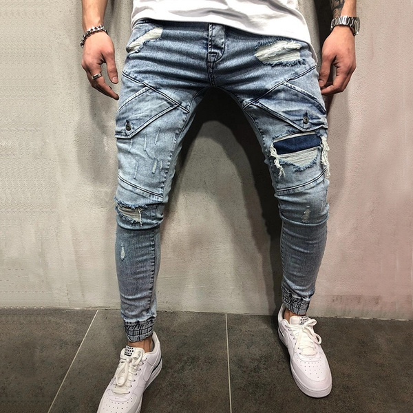 Bespreken Neem een ​​bad mengsel Jamickiki Plus Size Street Style Men's Jeans Ripped Long Pants Skinny Jeans  with Zipper Trousers for Men Hole Jeans with Pocket | Wish
