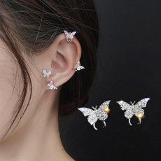 butterfly, Earring, silver, Stud
