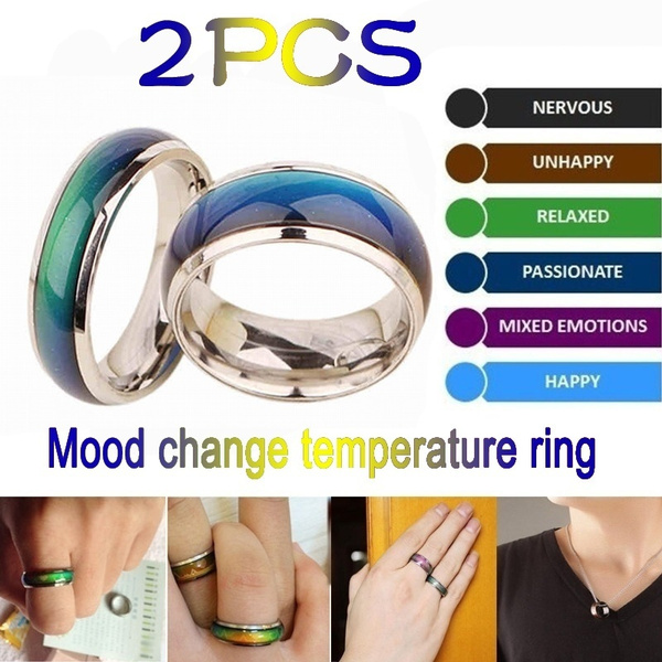 2PC stainless steel ring color changing mood ring/emotional temperature ...