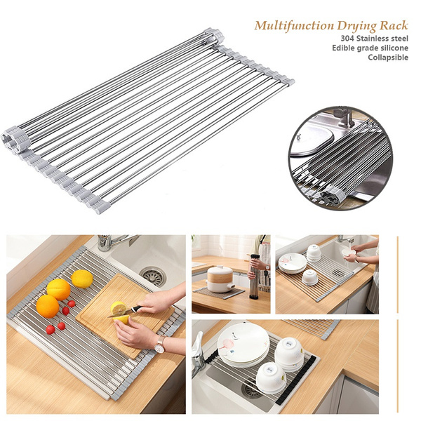 Roll Up Dish Drying Rack Stainless Steel Kitchen Over Sink Dish Drying ...