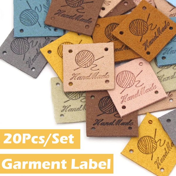 20Pcs/set Square Labels Hand Made Tags For Clothing PU Leather Tags DIY  Knitting Hats Handmade Labels Sewing Accessories Gift Decor