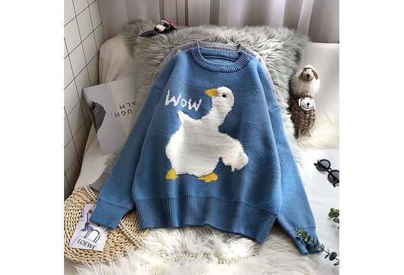 Cartoon Sweater Duck Wow Sweater Silly Goose Goose Wow Jumper Blue