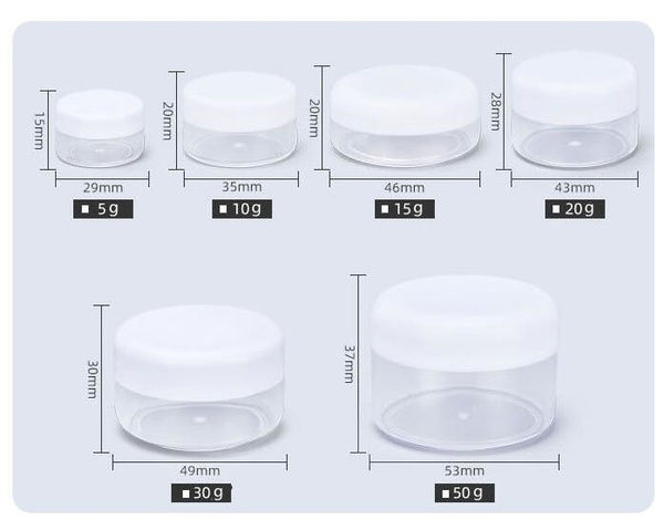 50pcs 5/10/15/20/30/50 Gram Jar, 5 ML Jar, BPA Free Cosmetic