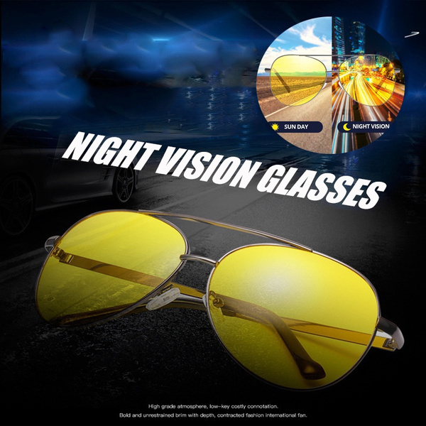 Cool Classic Aviator Night Vision Glasses Men and Women Metal Frame Yellow  Lens Sunglasses Driving Glasses