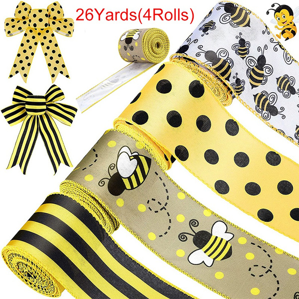 26 Yard Bee Partten Ribbon Wired Polka Dot Wired Edge Ribbon Bee ...