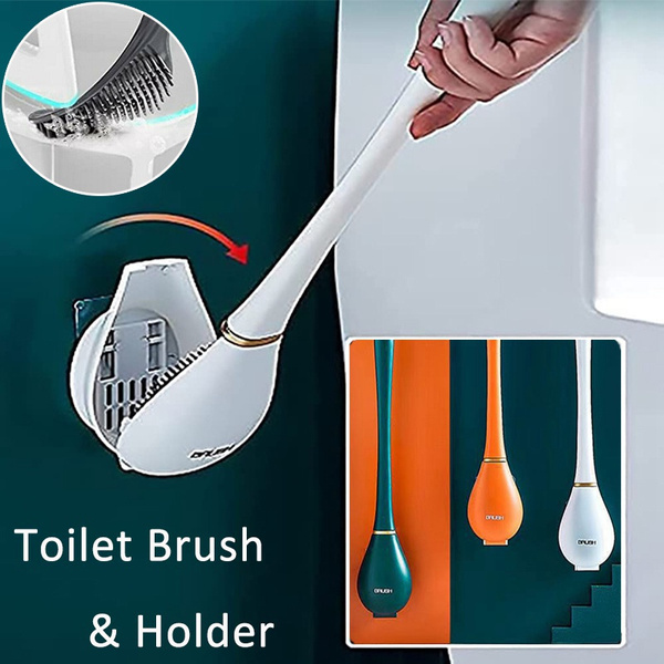 Silicone Water Drop Toilet Brush And Holder Set, Creative Wall