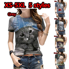 3dcatprinttshirt, Summer, Plus Size, Sleeve