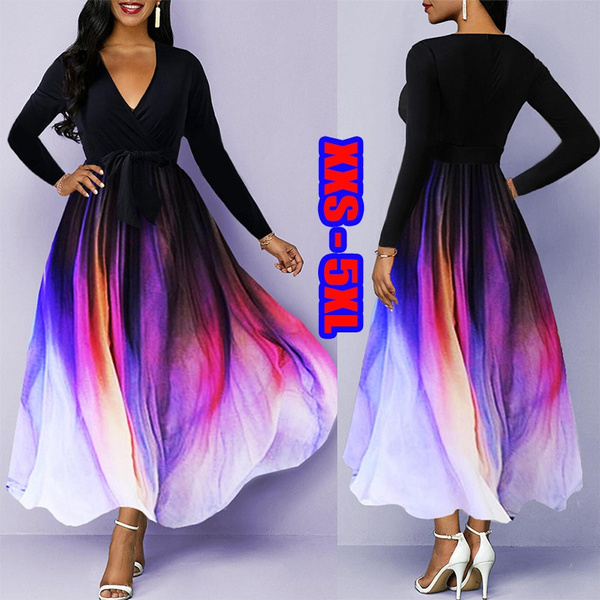 Women's Fashion Long Sleeve O-Neck Swing Dress Evening Prom Gown Long Maxi  Dress