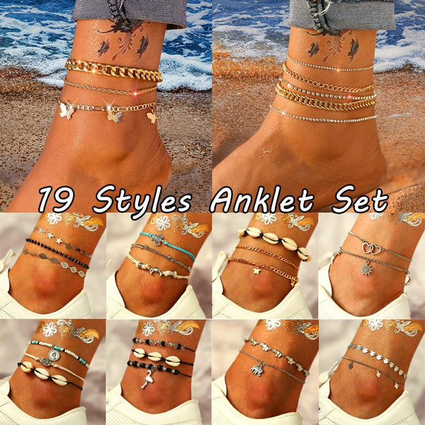 Thick gold sales ankle bracelets