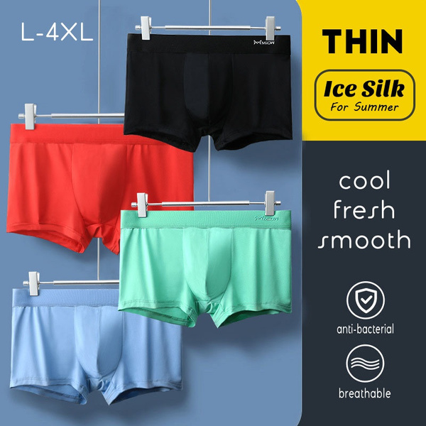 MIIOW Mens Underwear Boxers for Men Thin Cool Smooth Ice Silk Mesh Mens  Shorts for Summer Cozy Sleepwear Pajamas Mens Clothes, L-4XL