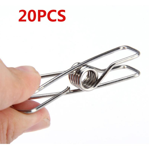 20pcs Multipurpose Stainless Steel Clips Clothes Pins Pegs Holders Clothing 