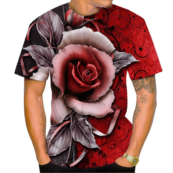 Summer New Unisex Personalized Flower T Shirt 3D Printing Creative Rose  Flower Cool Print Graphics Men and Women Fashion Street Harajuku Style Round  Neck Short Sleeved Shirt