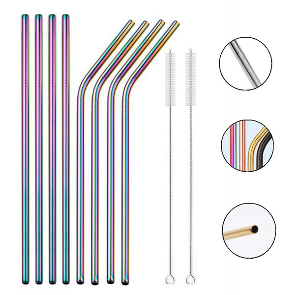Rainbow Color Reusable Metal Straws Set with Cleaner Brush 304 Stainless  Steel Drinking Straw Milk Drinkware Bar Party Accessory