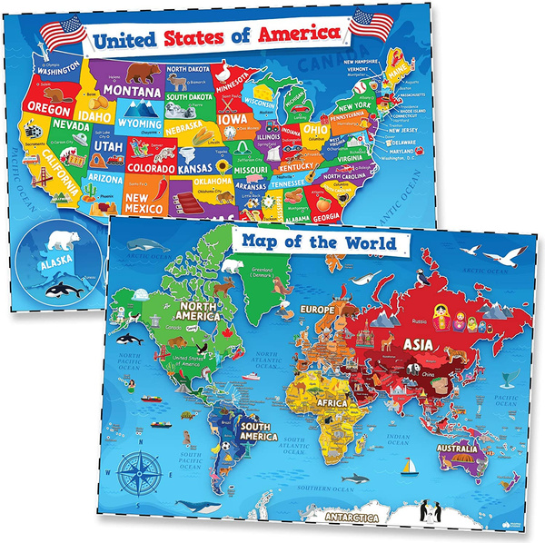  USA Map for Kids - Laminated - United States Wall