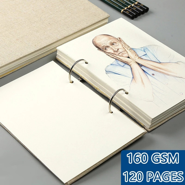 Retro spiral sketchbook linen hardcover 120 pages 160gsm rechargeable  notebook for art drwaing stationery school supplies