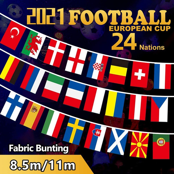Wimpelkette EM 2021 Mit 24 Team-Flaggen – 6,5 M Lang, Aus Polyester, Für Garten, Bar & Partys